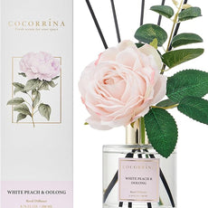 Cocorrína Flower Reed Diffuser - White Peach& Oolong 6.7oz Scented Diffuser with Sticks Home Fragrance Essential Oil for Bathroom Shelf Decor (Artificial Flower)