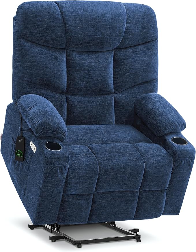 MCombo Oversized Power Lift Recliner Chair with Extended Footrest, Extra Wide 27.2" for Big and Tall Elderly People, Fabric R7399 (Navy Blue, Large-Oversize)