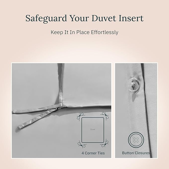 California Design Den 100% Cotton Duvet Cover King Only - Winner Good Housekeeping Best Bedding Awards 2025, 400 Thread Count, Sateen Bedding Duvet Covers, Button Closure & Corner Ties - Light Grey