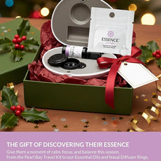 Essence Pearl Travel Case - Wearable Aromatherapy Kit with Nasal Diffuser Rings, Soaking Bay, and 5mL Essential Oil – Portable Wellness Gift Set for On?The?Go Self Care