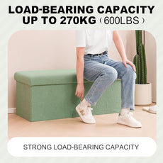 PINPLUS Storage Ottoman Bench Sherpa Ottoman Foot Rest, Foldable Boucle Ottomans Large Storage Box Entryway Bench for Dorm, Green 43.3'' x 15'' x 15''