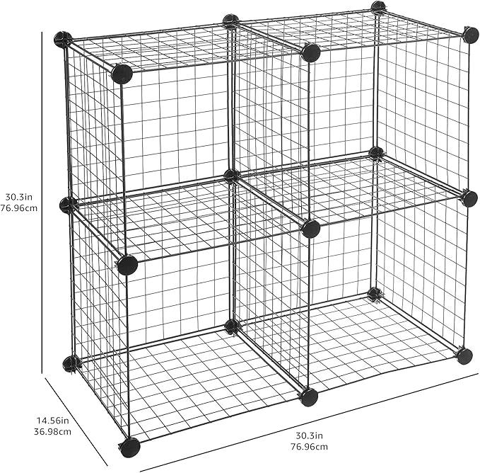 Amazon Basics 4 Cube Storage Organizer - Wire Grid Closet and Shelves, Stackable, Black 14"x14"x14"