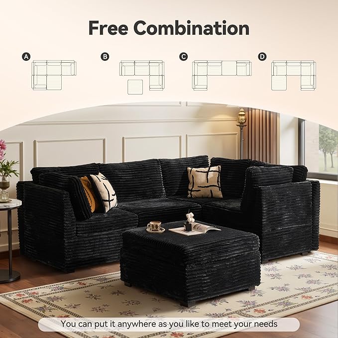Modular Sectional Sofa,5 Pieces Sectional Couches for Living Room,131X65 L Shaped Cloud Couch with Ottoman Chaise Set