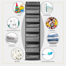 HOMELUX THEORY UPGRADED Over The Door Organizer Hanging - 100D EXTRA THICK & 50lbs HUGE CAPACITY 6 Large Front & 12 Side Pockets, Over The Door Shoe Organizer, Hanging Closet Organizer (DarkGray, 1pc)