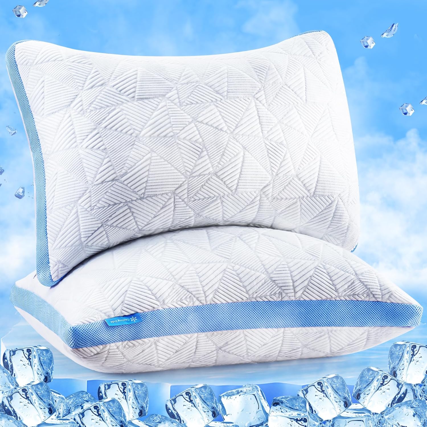 BETU Standard Pillow, Cooling Shredded Memory Foam Pillow for Hot Sleepers College Dorm Room Essentials, Adjustable Firm Gel Cool Pillow for Back Pain and Side Sleeping, Birthday Gifts for Boyfriend Dormly