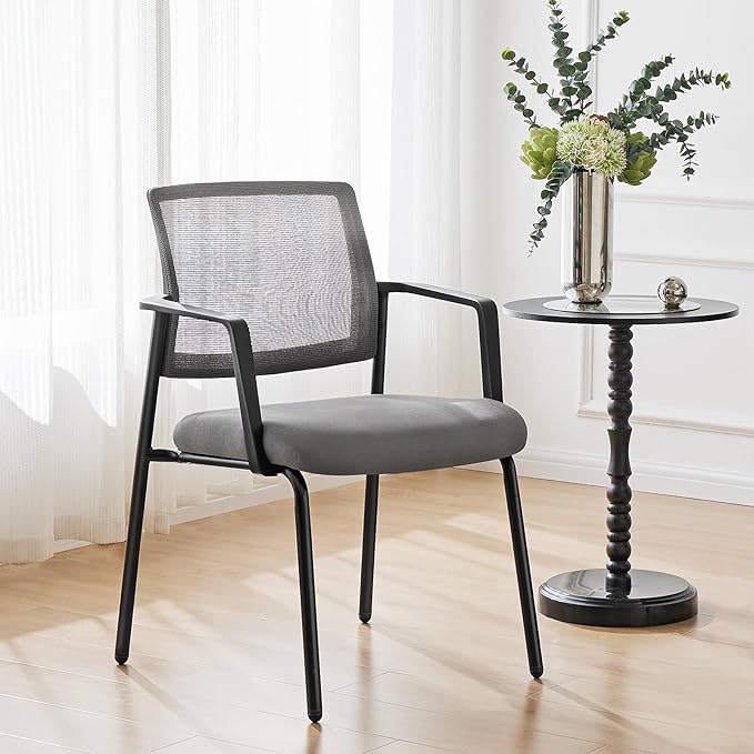 Sweetcrispy Stacking Home Office Chairs for 2 Pack - Upholstered Fabric Stack Foldable Chairs, Comfy Mesh Back, Sturdy Metal, Easy to Use and Store, Outdoor and Indoor, Party, Grey