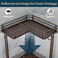 Consumest Corner Shower Caddy Standing - 4-Tier Stainless Steel Shower Organizer with Soap Holder and 4 Hooks, Large Capacity Corner Shelf Stand for Bathroom, Rest Room, Bronze