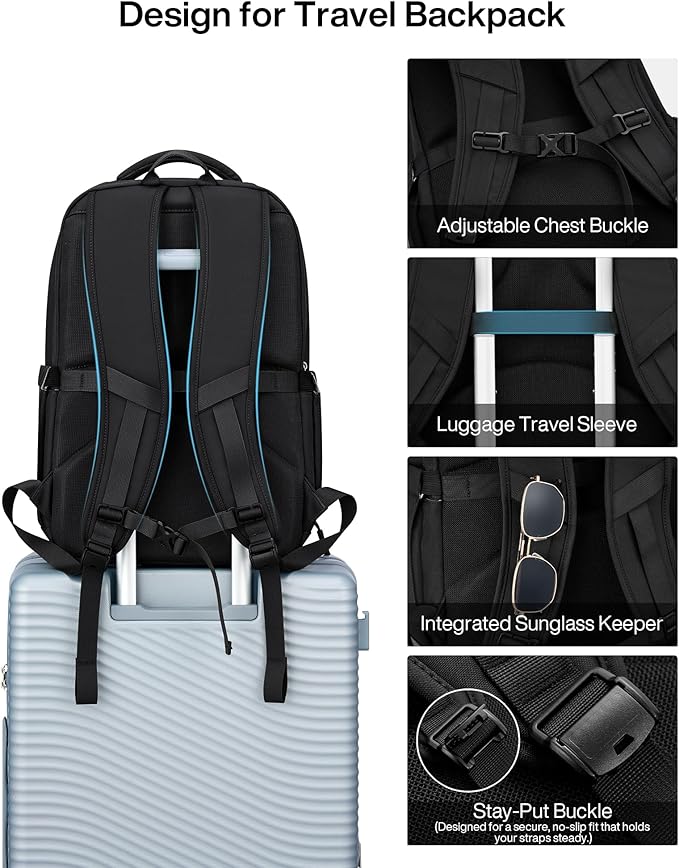 MILADA Expandable Travel Backpack 28L to 39L, TSA-Approved Carry On Backpack with 17 Inch Laptop Compartment, School Business Work Backpack for Men & Women, Black