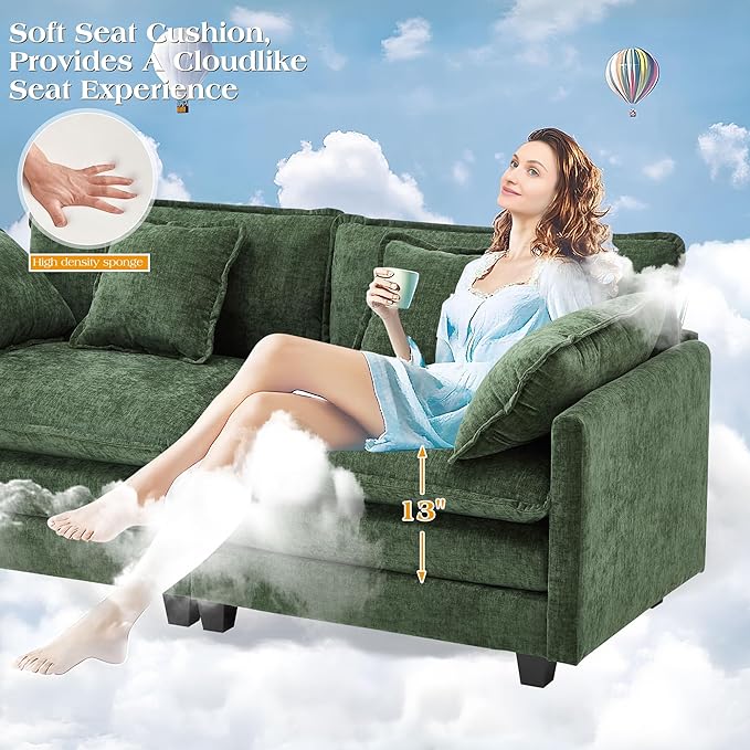113.4" Modular Sectional Sofa,L Shaped Couch for Living Room,Modern Deep Seat Sofa 3 Seater Chenille Fabric Comfy Cloud Couches with Throw Pillows & Movable Ottoman