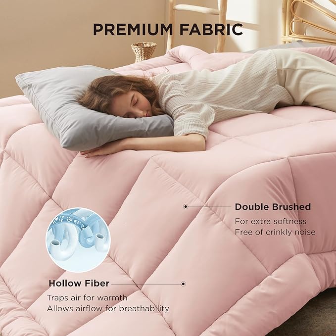 Bedsure Comforter Duvet Insert - Quilted Comforters Twin Size, All Season Duvet, GentleSoft Down Alternative Bedding, with 8 Tabs, Gifts for Women/Men, Pink, Twin 88 x 68 Inches
