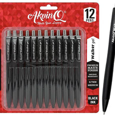 AKVINQ® Walker Gel Pens 12-Pack | 0.7mm Medium Point | Retractable Gel Ink Pen | Premium Matte Finish | Black Ink | Smudge-Resistant | Comfortable Rubber Grip | Office & School Writing (Black)