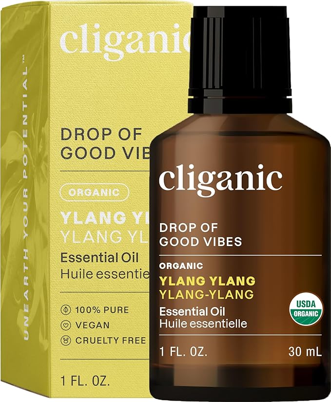 Cliganic Organic Ylang Ylang Essential Oil, 100% Pure Natural for Aromatherapy | Non-GMO Verified (Packaging May Vary)