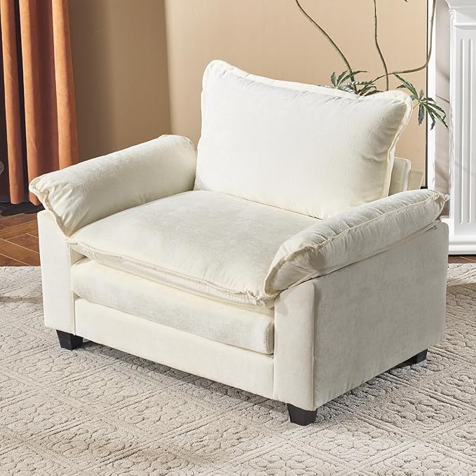 VINGLI Cloud White/Cream Single Chair with Armrest