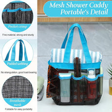 Hillban 4 Pcs Mesh Shower Caddy Portable Large Quick Dry Shower Caddy Basket with Deeper 8 Pockets and 2 Handles Hanging Bag for College Dorm Room(Blue)