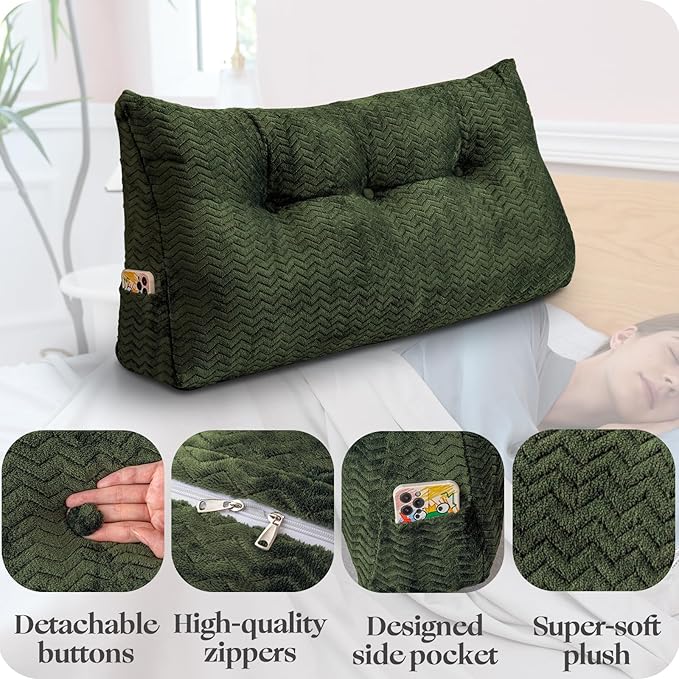 Large Bolster Triangular Headboard Wedge Backrest Positioning Support Bed Rest Reading Pillows Headboard Wedge Pillows for Day Bed with Removable Cover