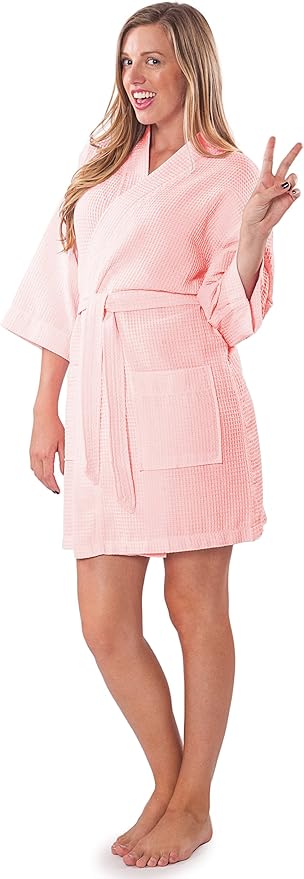 Turquaz Lightweight Short Robes For Women Waffle Kimono Bathrobe - Soft, Fast-Drying, Long-Lasting Cotton Blend