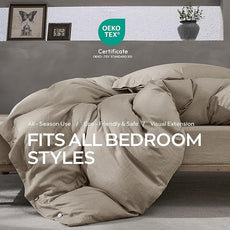 JELLYMONI Cotton Duvet Cover Queen Size - Taupe Comforter Cover with Button 100% Washed Cotton 3PCS Breathable Soft Solid Bedding Set Duvet Cover 90×90in & 2 Pillowcases (NO Comforter)