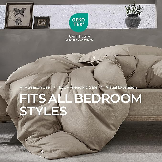 JELLYMONI Cotton Duvet Cover Queen Size - Taupe Comforter Cover with Button 100% Washed Cotton 3PCS Breathable Soft Solid Bedding Set Duvet Cover 90×90in & 2 Pillowcases (NO Comforter)