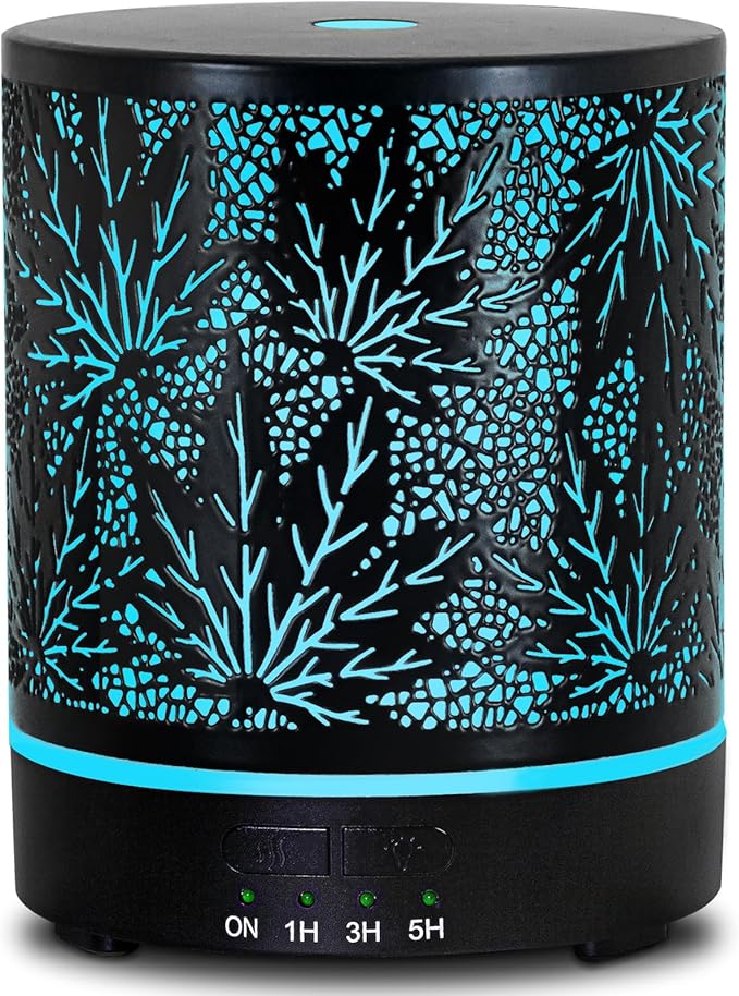 Essential Oil Diffuser Metal Aromatherapy Oil Diffusers for Large Room,Maple Leaf Pattern Ultrasonic Cool Mist Diffuser with Waterless Auto Shut-Off Protection,for Home Office,300ML