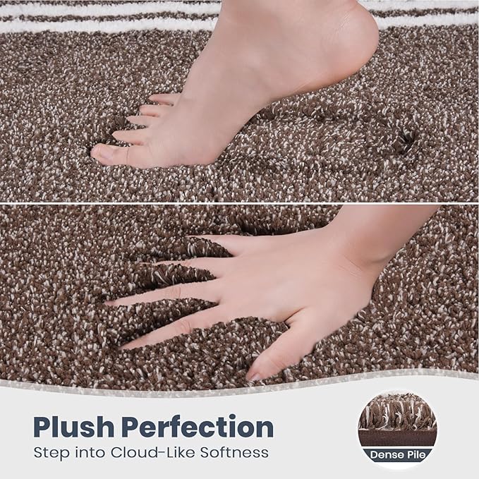 PURRUGS Bathroom Rug Non-Slip Machine Washable 20" x 24" U-Shaped, Super Absorbent and Quick Dry Shaggy Microfiber Bath Mat, Extra Soft and Plush Contour Rug for Toilet Base, Brown