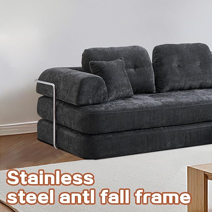 104" Oversized Convertible Sleeper Sofa Bed, Chenille L Shape Sectional Couch, Folding Sofa Bed with Fixed-Shape Frame, Modern Cloud Floor Mattress Couch, Modular Sofa for Living Room, Dark Grey