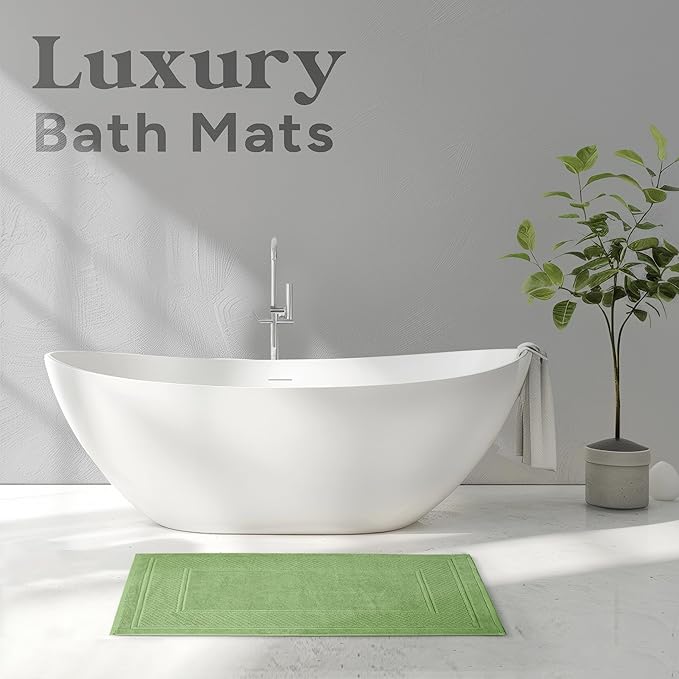 Avalon Towels Sage Green Bath Mat - 100% Cotton Set of 2 Absorbent Bathmat - Bathroom Mats Quick Dry Bath Mats for Bathrooms (22x34 Inches)