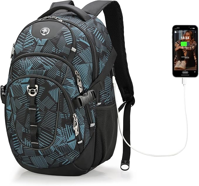 Swissdigital Laptop Backpack with USB Charging Port, Travel Backpack Fits 15.6 inches Computer, 31L Backpack for Men, Dark Green | SD803-96
