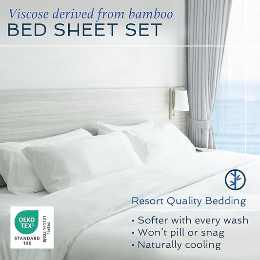 Hotel Sheets Direct 4 Piece Bed Sheet Set King Size, 100% Viscose Derived from Bamboo Sheets Set with 2 Pillowcases, Cooling & Breathable Luxury Bedding, Moisture-Wicking & Silky Soft, Light Yellow