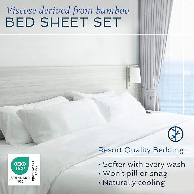 Hotel Sheets Direct 4 Piece Bed Sheet Set Full Size, 100% Viscose Derived from Bamboo Sheets Set with 2 Pillowcases, Cooling & Breathable Luxury Bedding, Moisture-Wicking & Silky Soft, Light Pink