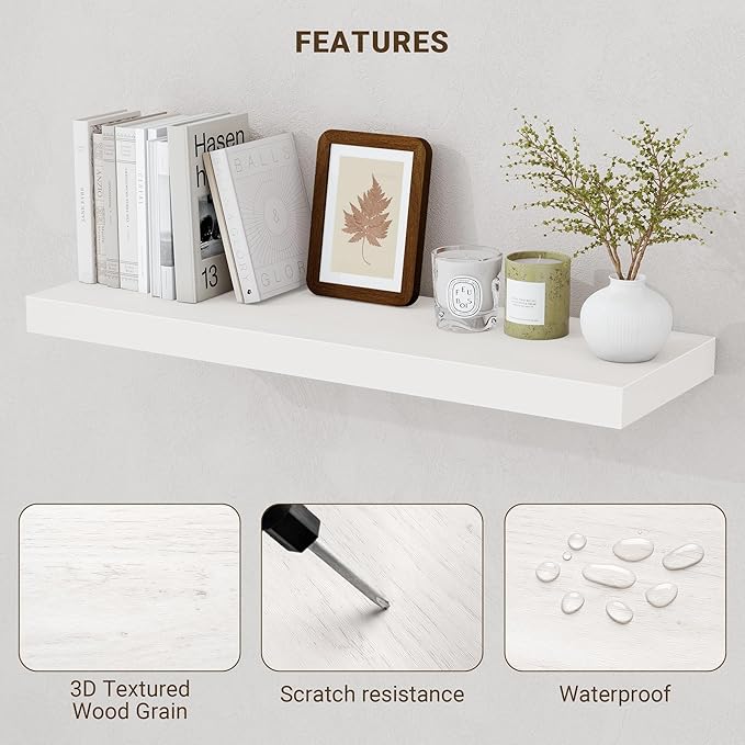 16 Inch Floating Shelves, 16"x9.25"x1.5" Inch Deep Floating Shelves for Wall, Wooden Shelves for Bathroom, Bedroom, Living Room, Cream White Oak, 2 Pieces