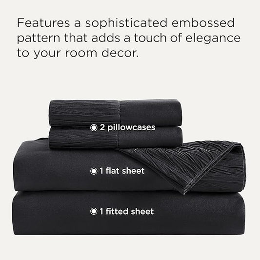 Bedsure Full Size Bed Sheets - 4 Pieces Soft Full Sheet Set - Breathable & Cooling - Hotel Luxury - Easy Care Polyester Microfiber Bedding for Women, Men, Black