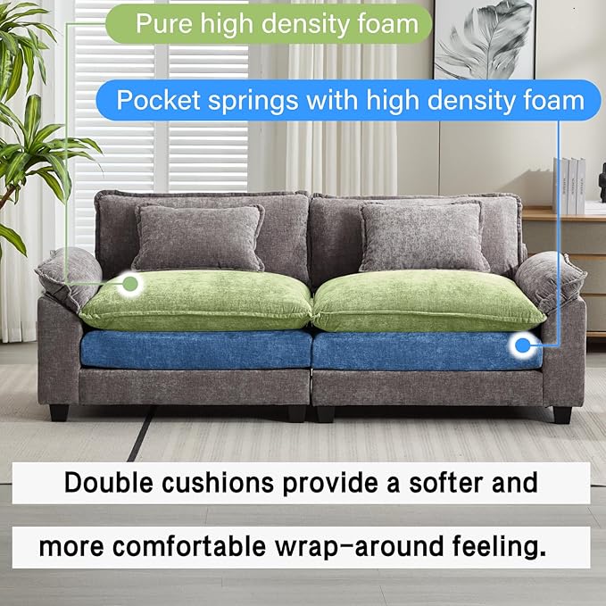 86" Modular Sectional Sofa, Comfy Cloud Couch Sectional Sofa with Ottoman, Chenille Sofa Sleeper Deep Seat Sofa with Throw Pillows for Living Room (Light Gray, 86"- Loveseat)
