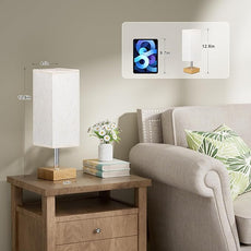 aooshine Wood Grain Table Lamp for Bedroom - Bedside Lamp for Nightstand, Minimalist Night Stand Light Lamp with Square Fabric Shade, Desk Reading Lamps for Kids Room Living Room Office Dorm