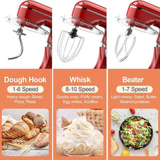 3-IN-1 Electric Stand Mixer, 6.5QT Bowl 660W 10-Speed Kitchen Mixer, Household Food Mixers include Dough Hook, Beater and Whisk, Bread Cake Mixer for Baking and Most Home Cooks, Red