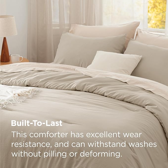 Bedsure King Size Comforter Set, Sand Soft Prewashed Bedding for All Seasons, 3 Pieces GentleSoft™ Warm Down Alternative Bed Set, 1 Lightweight Comforter (104"x90") and 2 Pillowcases (20"x36")