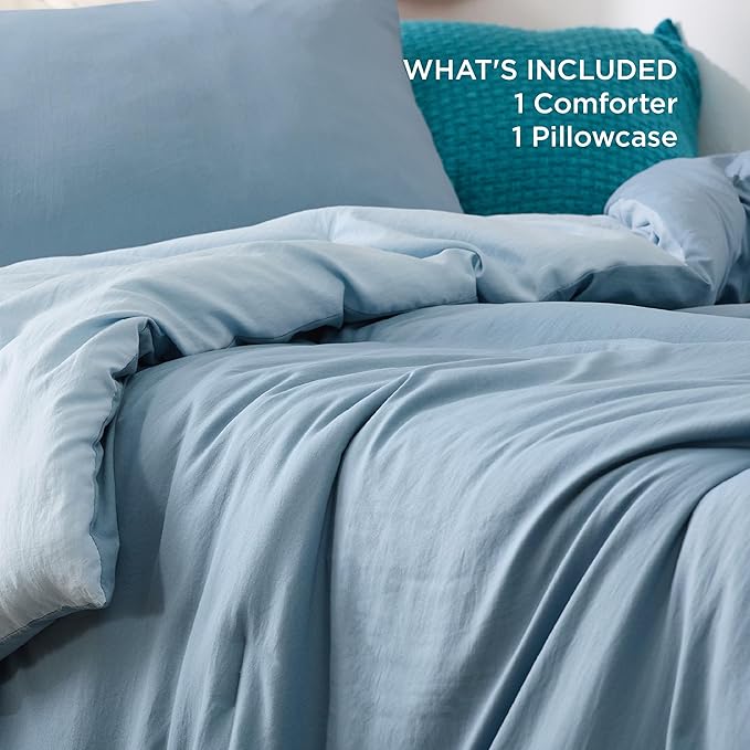 Bedsure Twin Size Comforter Set, Reversible Blue Soft Prewashed Bedding for All Seasons, 2 Pieces Warm Down Alternative Bed Set, 1 Lightweight Comforter (68"x88") and 1 Pillowcase