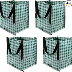 DURASACK Heavy Duty Storage Tote Bag 22-Gallon Rugged Woven Polypropylene Moving Bag, Reusable Self-Standing Design, Holds up to 500 Pounds, Pack of 4, Gingham Green