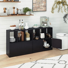 GOFLAME 3 Cube Bookcase with Doors, 3-Tier Cubby Book Shelf with 3 Open Compartments, Cabinet, Wooden Small Display Shelf, Freestanding Cubic Storage Organizer for Living Room, Study (1,Black)