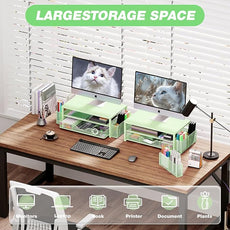 OPNICE Desk Organizers and Accessories, 2-Tier Computer Monitor Stand Riser with Drawer and 2 Pen Holders, Laptop Stand, Office Desk Accessories for Office Supplies, Green