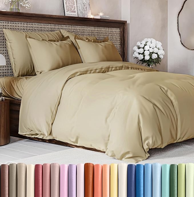 CGK Unlimited Duvet Cover King Size Set - Extra Soft King Size Duvet Cover 104 x 90 with 2 Pillow Shams - Hotel Quality, Fade Free w/Zipper Closures & Ties - Bedding and Bed Linens Set (Beige)