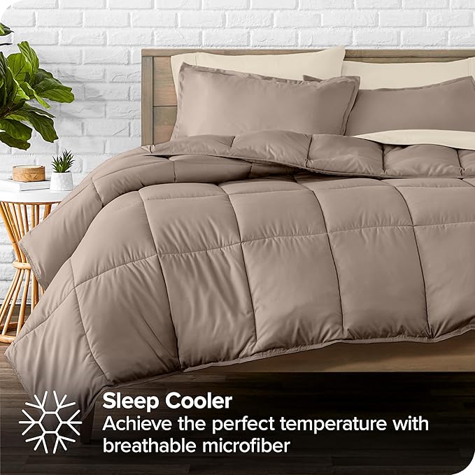 Bare Home Bed-in-A-Bag 8 Piece Comforter & Sheet Set - Split King - Goose Down Alternative - Ultra-Soft 1800 Premium Bed Set (Split King, Taupe/Sand)