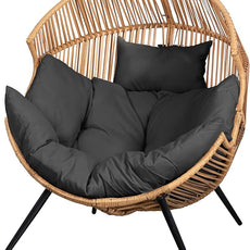 Vongrasig Comfy Wicker Egg Chair, Soft Thick Cushion Rattan Lounge Chair, High Capacity Steel Frame, Reading Chair for Living Room, Bedroom, Dorm Rooms (Black)