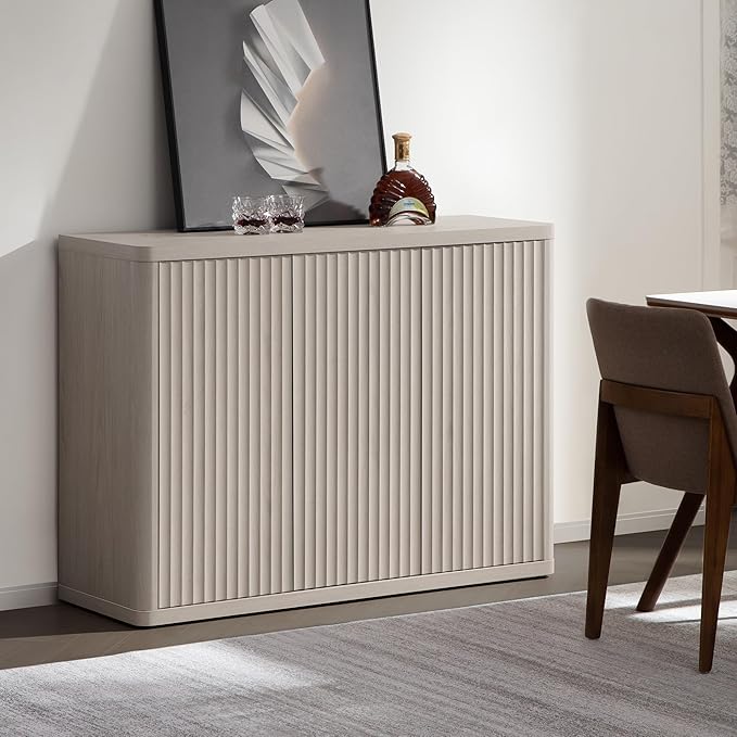 SICOTAS Buffet Cabinet with Storage Accent Sideboard with 3 Doors Modern 46.6" Wide Credenza Fluted Buffet Table Media Console Cabinet Entryway Cabinets for Living Room Kitchen Dining Room Hallway