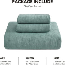 EMME Muslin Cotton Duvet Cover Set Teal Queen Size Linen Like Soft Breathable Lightweight Summer Comforter Cover Set with Zipper Closure (Teal, Queen, 90