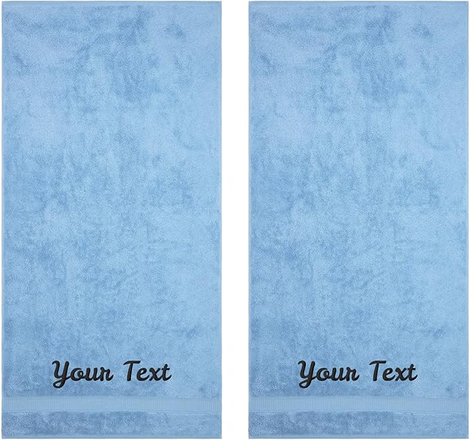 Personalized Towels, Hotel & Spa Quality, Super Soft, Highly Absorbent, 100% Turkish Genuine Cotton Monogrammed 2 Piece Bath Towel Set for Bathroom, Spa, Gym, Shower, Pool, College Dorm, Blue