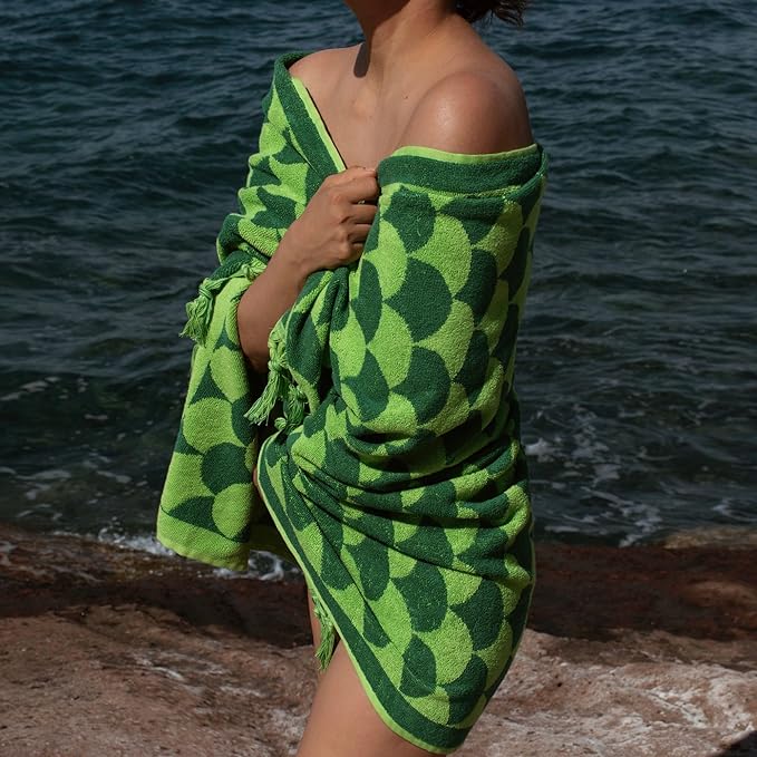 sea me at home 100% Turkish Cotton Bath, Beach, and Pool Towel with Unique Design - 31x62 Inches (Ocean Moss)