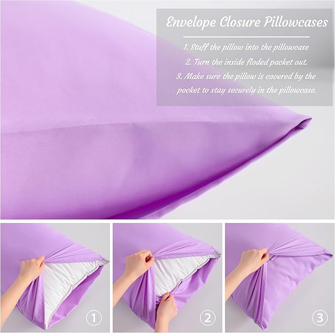 NTBAY King Pillow Cases Set of 2, 2 Pack Brushed Microfiber 20x36 Pillow Cases, Soft, Wrinkle, Fade, Stain Resistant Light Purple Pillow Cases with Envelope Closure, 20x36 Inches, Light Purple