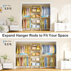 Ulif M2 Wall-Mounted Clothes Rack, Metal Closet System with 4 Expandable Hanger Rods and 5 Metal Shelves, Mount-on-Wall Clothing Storage Organizer in (70.8-102.3)