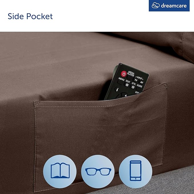 DREAMCARE King Size Sheets Set - Cooling Bed Sheets - 4pcs Set - up to 15" Deep Pocket King Sheet Set – Soft & Long Lasting Cooling - 100% Fine Brushed Microfiber with Side Pocket - Mocha Brown DREAMCARE