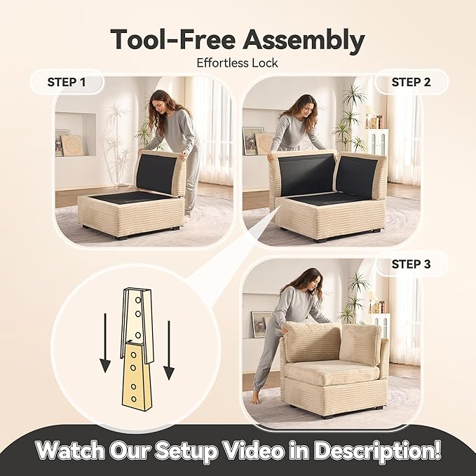 Large 8 Seat Modular Sectional Sofa with Ottoman Seat Corduroy Sleeper Sectional Sofa Bed Oversized Convertible Modular Couch for Living Room